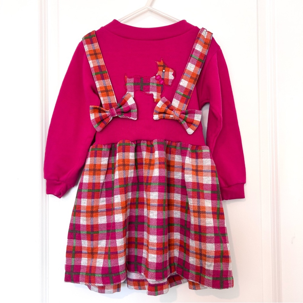 Girls VTG Heartfelt 80’s Plaid Fleece Long Sleeve Dress Pink Scotty Dog Sz 4
